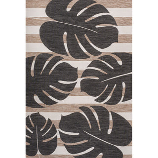 Allison Classic Beach Stripe And Monstera Leaf Indoor/Outdoor Area Rug