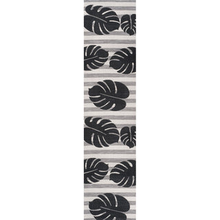 Allison Classic Beach Stripe And Monstera Leaf Indoor/Outdoor Area Rug