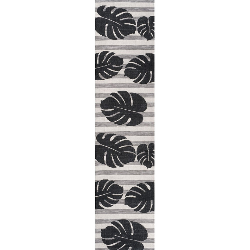 Allison Classic Beach Stripe And Monstera Leaf Indoor/Outdoor Area Rug