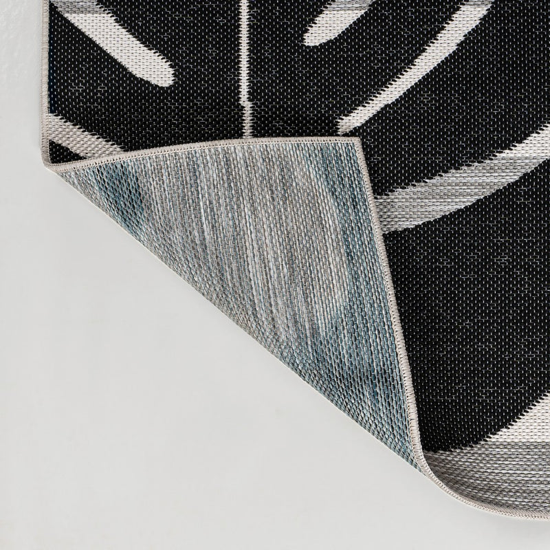 Allison Classic Beach Stripe And Monstera Leaf Indoor/Outdoor Area Rug