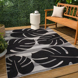 Allison Classic Beach Stripe And Monstera Leaf Indoor/Outdoor Area Rug