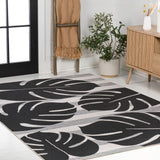 Allison Classic Beach Stripe And Monstera Leaf Indoor/Outdoor Area Rug