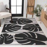 Allison Classic Beach Stripe And Monstera Leaf Indoor/Outdoor Area Rug