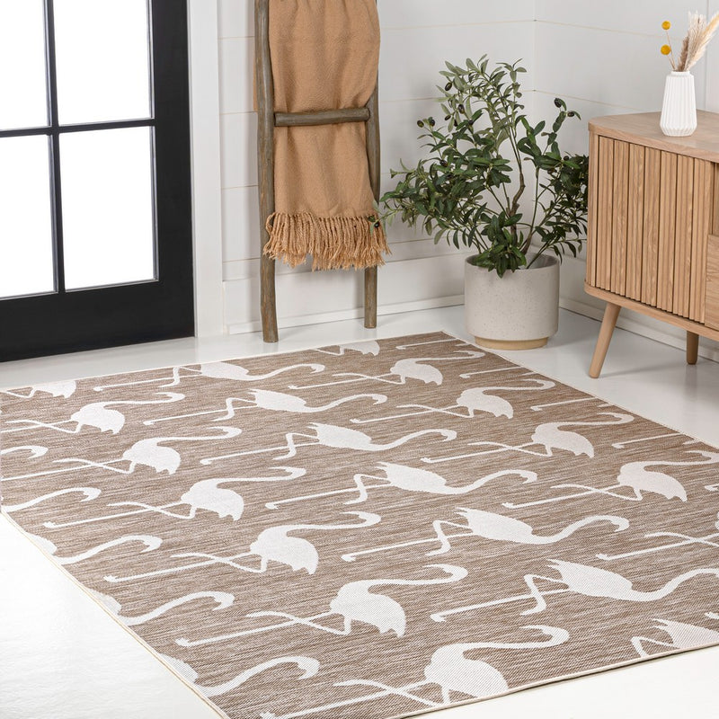 Liana Casual Coastal Flamingos Two-tone Indoor/Outdoor Area Rug