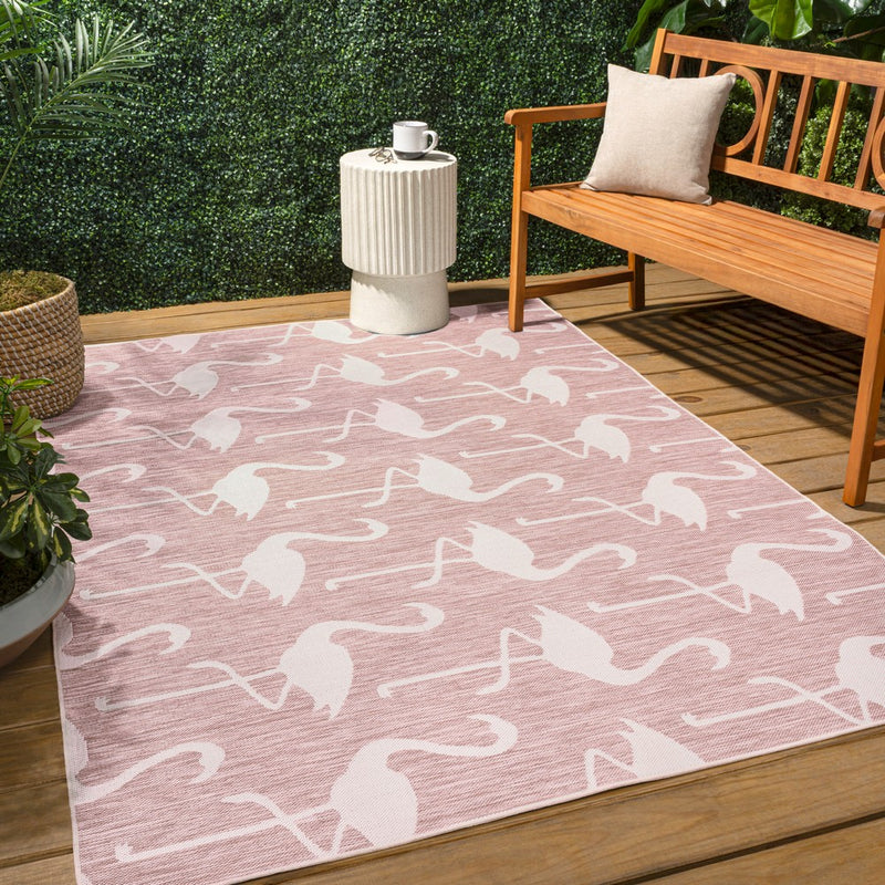 Liana Casual Coastal Flamingos Two-tone Indoor/Outdoor Area Rug