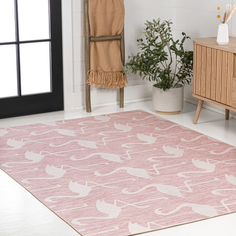 Liana Casual Coastal Flamingos Two-tone Indoor/Outdoor Area Rug