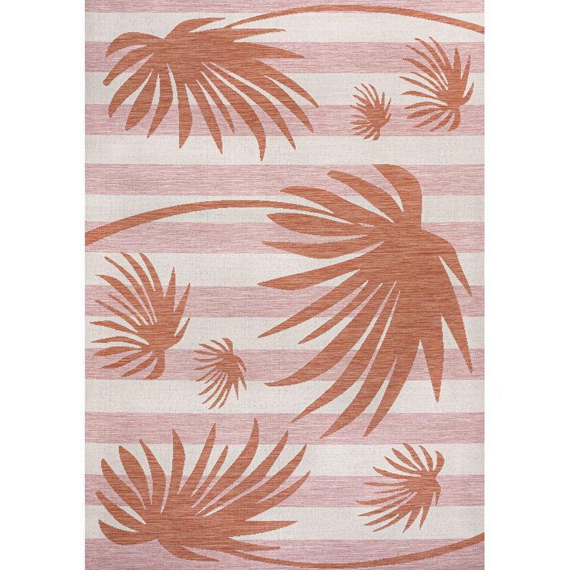 Veronica Classic Beach Stripe And Palm Leaf Indoor/Outdoor Area Rug