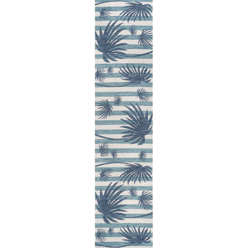 Veronica Classic Beach Stripe And Palm Leaf Indoor/Outdoor Area Rug