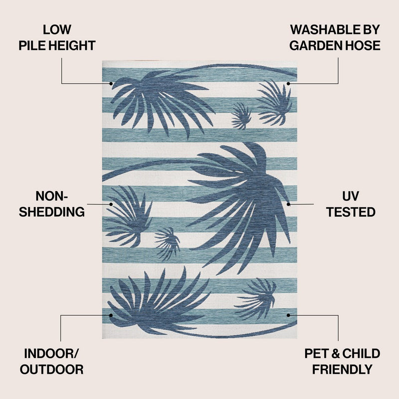 Veronica Classic Beach Stripe And Palm Leaf Indoor/Outdoor Area Rug