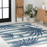 Veronica Classic Beach Stripe And Palm Leaf Indoor/Outdoor Area Rug