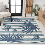 Veronica Classic Beach Stripe And Palm Leaf Indoor/Outdoor Area Rug