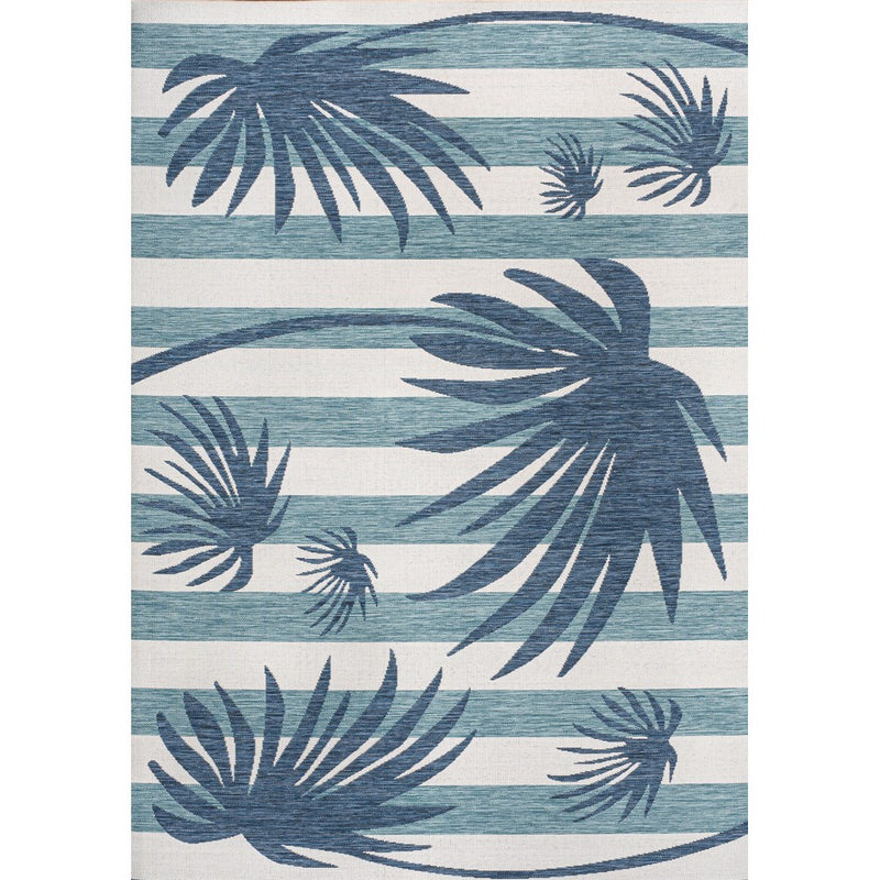 Veronica Classic Beach Stripe And Palm Leaf Indoor/Outdoor Area Rug