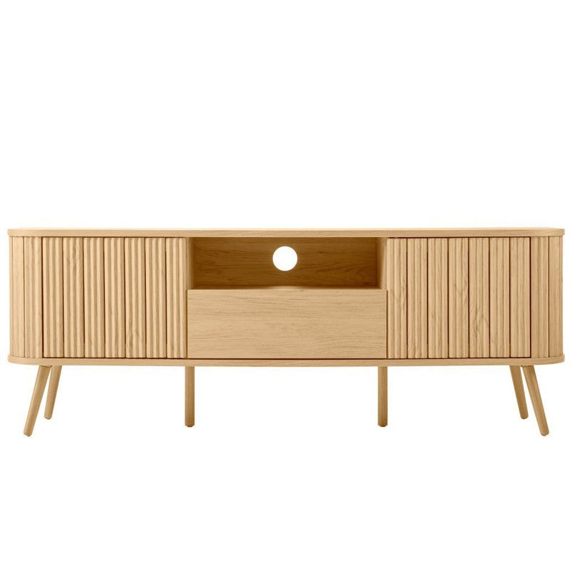 Damien 70 in. Farmhouse Curved TV Stand with Drawer and Storage Doors Fits TVs up to 75 in. with Cable Management - JONATHAN Y