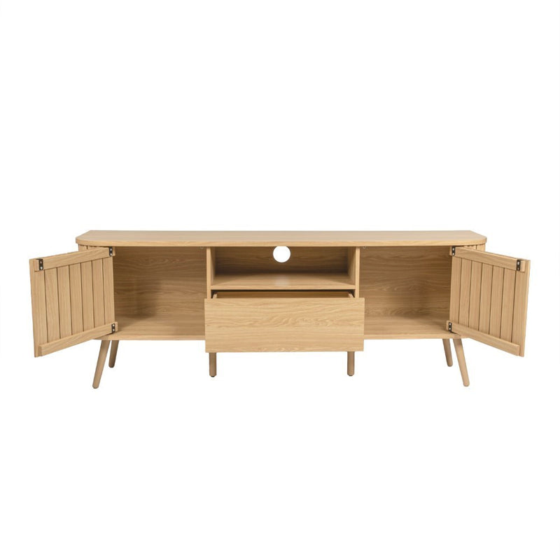 Damien 70 in. Farmhouse Curved TV Stand with Drawer and Storage Doors Fits TVs up to 75 in. with Cable Management - JONATHAN Y