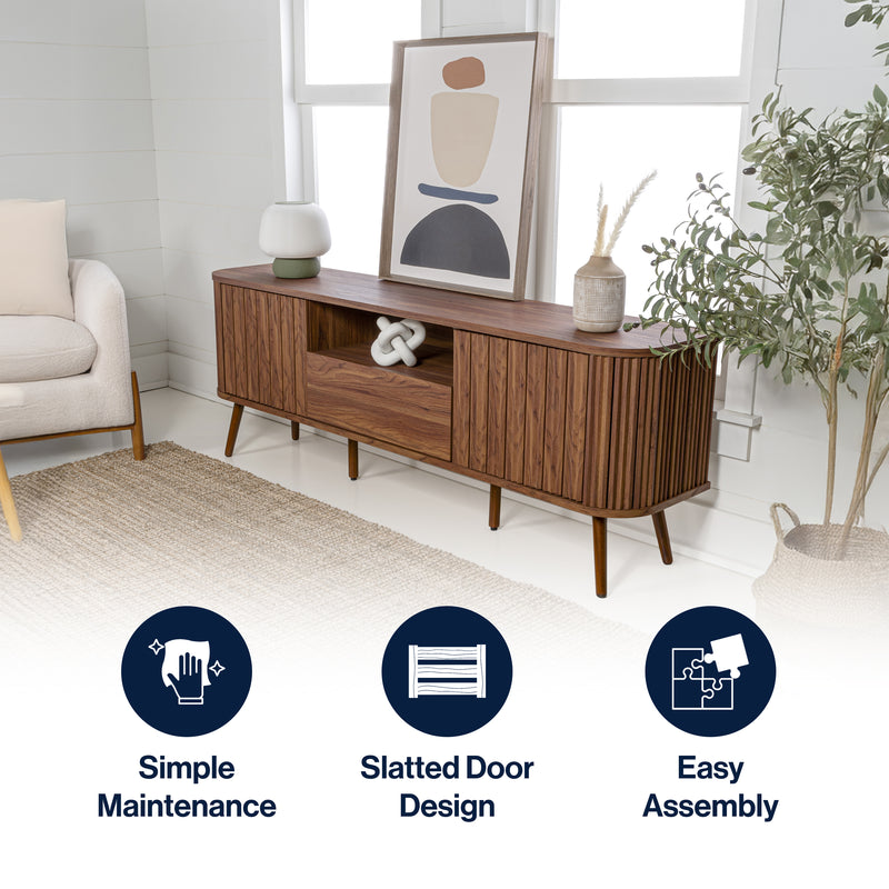 Damien 70 in. Farmhouse Curved TV Stand with Drawer and Storage Doors Fits TVs up to 75 in. with Cable Management