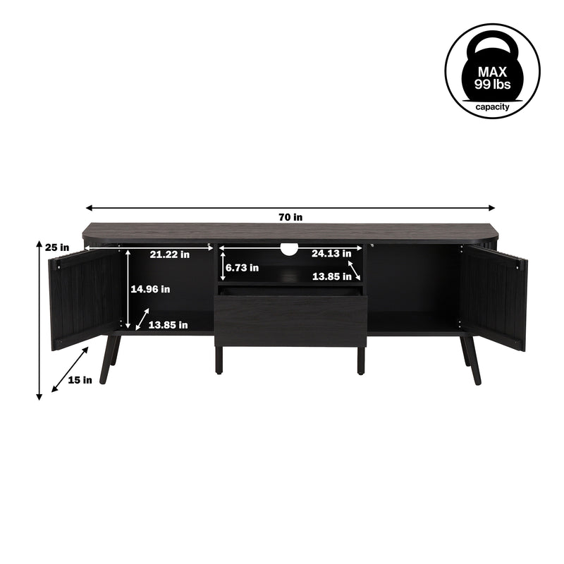 Damien 70 in. Farmhouse Curved TV Stand with Drawer and Storage Doors Fits TVs up to 75 in. with Cable Management - JONATHAN Y