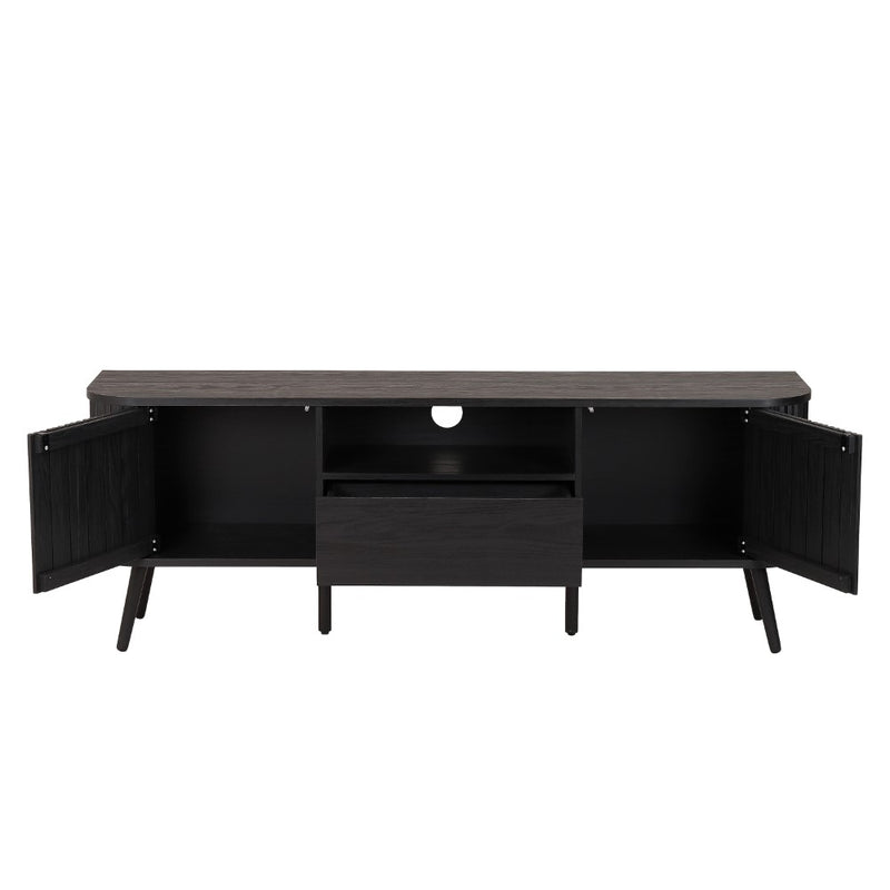 Damien 70 in. Farmhouse Curved TV Stand with Drawer and Storage Doors Fits TVs up to 75 in. with Cable Management - JONATHAN Y