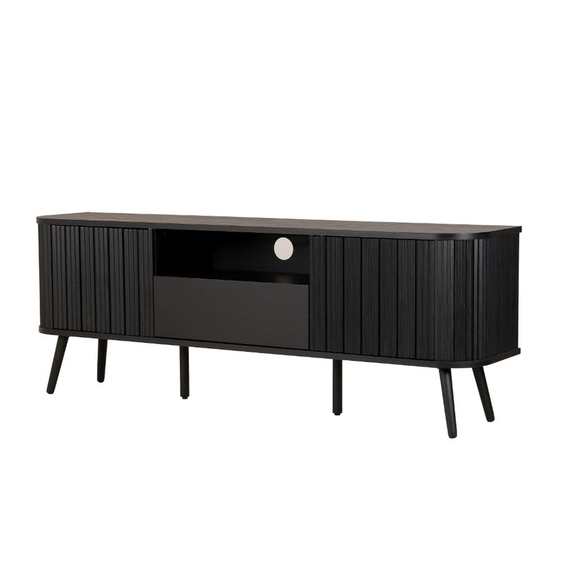 Damien 70 in. Farmhouse Curved TV Stand with Drawer and Storage Doors Fits TVs up to 75 in. with Cable Management - JONATHAN Y