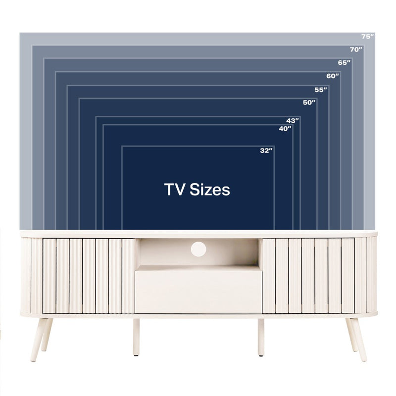 Damien 70 in. Farmhouse Curved TV Stand with Drawer and Storage Doors Fits TVs up to 75 in. with Cable Management