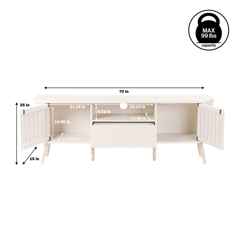 Damien 70 in. Farmhouse Curved TV Stand with Drawer and Storage Doors Fits TVs up to 75 in. with Cable Management