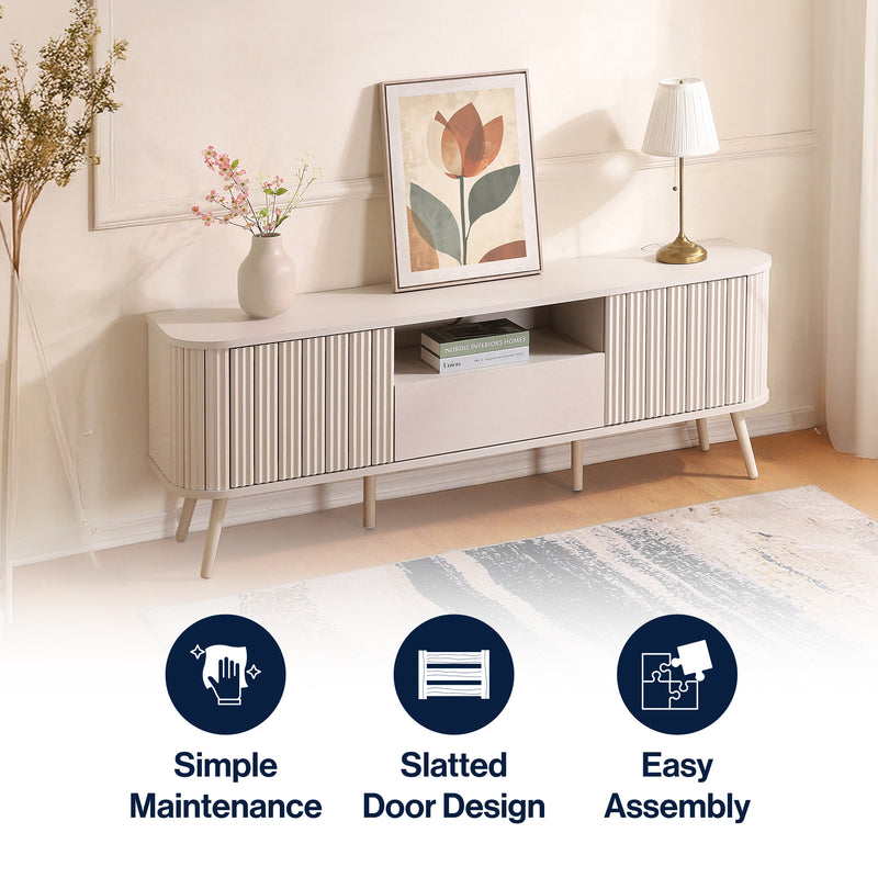 Damien 70 in. Farmhouse Curved TV Stand with Drawer and Storage Doors Fits TVs up to 75 in. with Cable Management