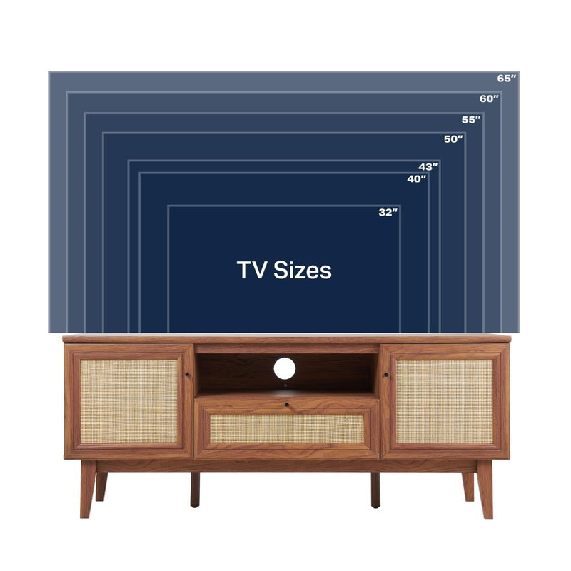 Finley 59 in. Farmhouse Caned TV Stand with Drawer and Storage Doors Fits TVs up to 65 in. with Cable Management - JONATHAN Y