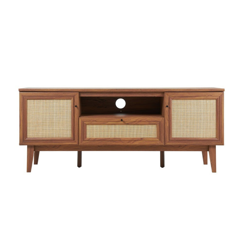 Finley 59 in. Farmhouse Caned TV Stand with Drawer and Storage Doors Fits TVs up to 65 in. with Cable Management - JONATHAN Y
