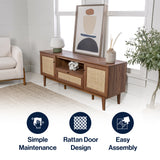 Finley 59 in. Farmhouse Caned TV Stand with Drawer and Storage Doors Fits TVs up to 65 in. with Cable Management