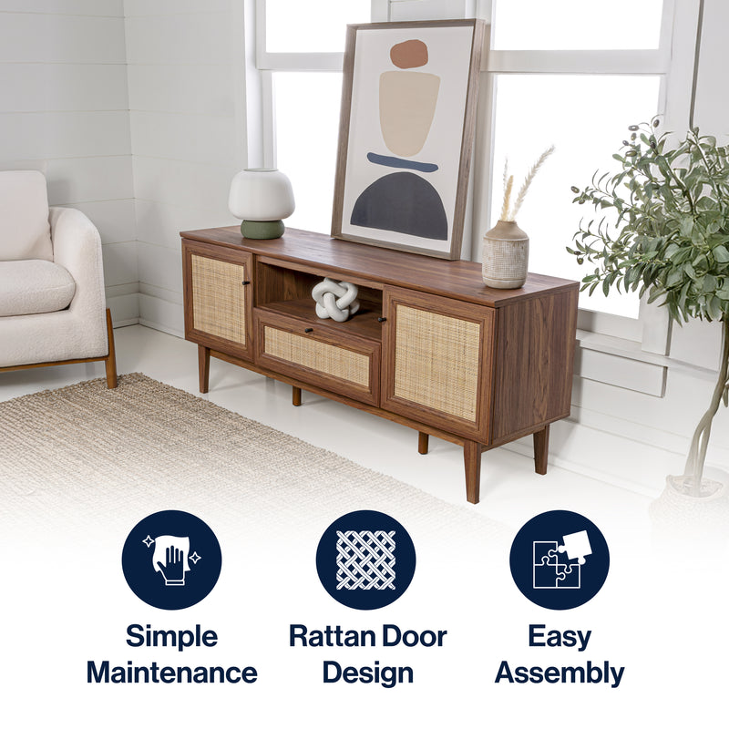 Finley 59 in. Farmhouse Caned TV Stand with Drawer and Storage Doors Fits TVs up to 65 in. with Cable Management