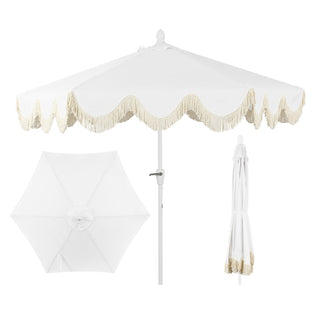 burlington san antonio patio umbrellas JONATHAN Y Tracy 9 ft. Classic MidCentury Scalloped Fringe Market Umbrella with Auto-Tilt Crank Wind Vent and UV Protection in Coral Red/White meet the needs of outdoor leisure life. JONATHAN Y | Patio Umbrellas