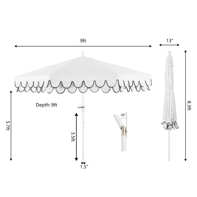 Tracy 9 ft. Classic MidCentury Scalloped Fringe Market Patio Umbrella