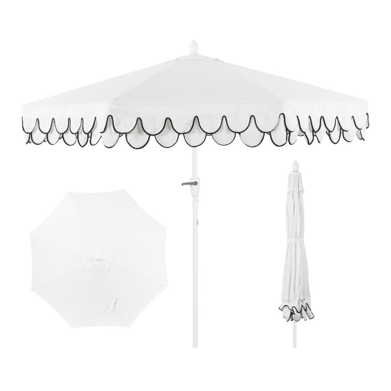 Tracy 9 ft. Classic MidCentury Scalloped Fringe Market Patio Umbrella