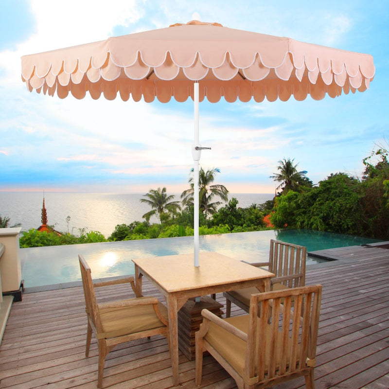 Tracy 9 ft. Classic MidCentury Scalloped Fringe Market Patio Umbrella