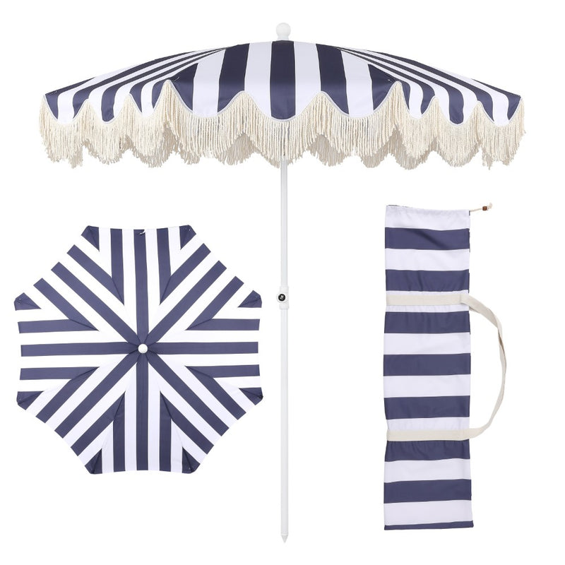 Mariner 6.5 ft. Classic Cottage Fringe Tassel Market Beach Umbrella