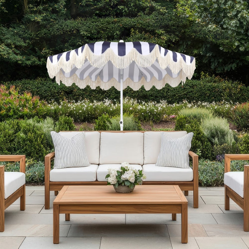 Mariner 6.5 ft. Classic Cottage Fringe Tassel Market Beach Umbrella
