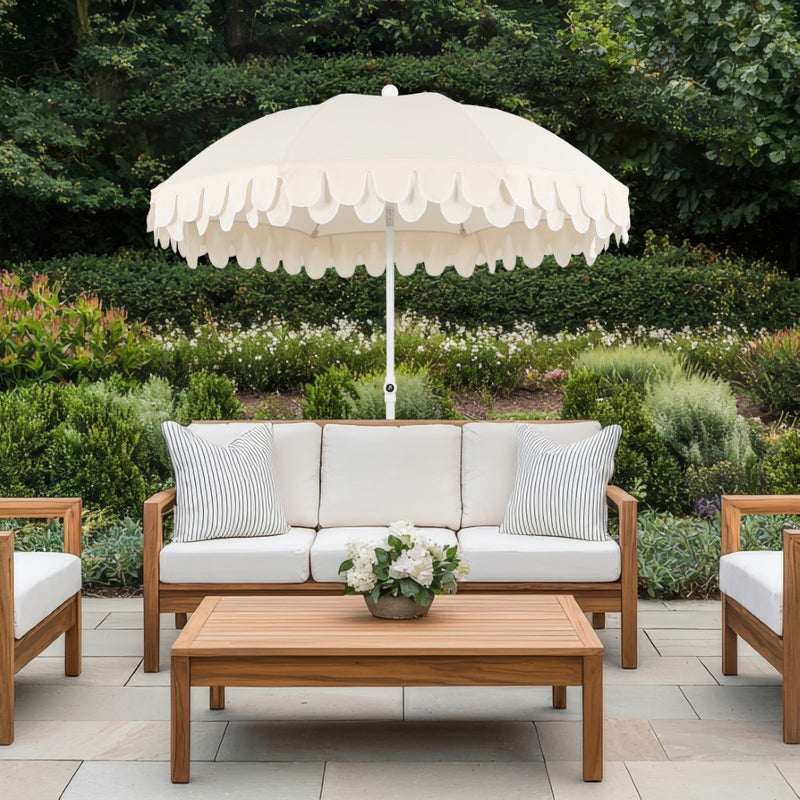 Horizon 6.5 ft. Classic MidCentury Scalloped Fringe Market Beach Umbrella