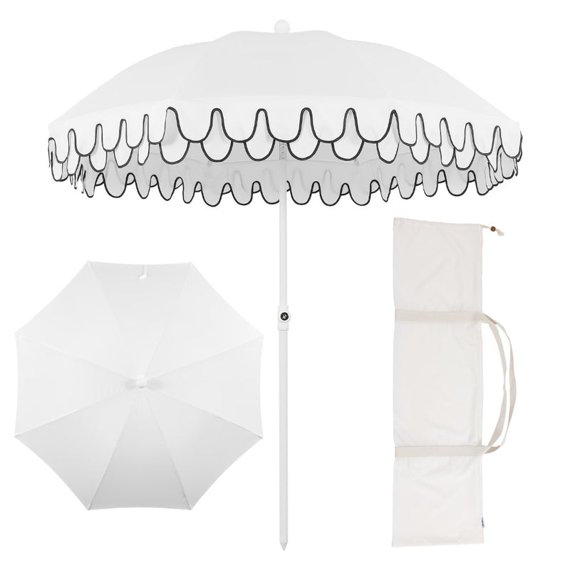 Horizon 6.5 ft. Classic MidCentury Scalloped Fringe Market Beach Umbrella