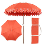 Horizon 6.5 ft. Classic MidCentury Scalloped Fringe Market Beach Umbrella