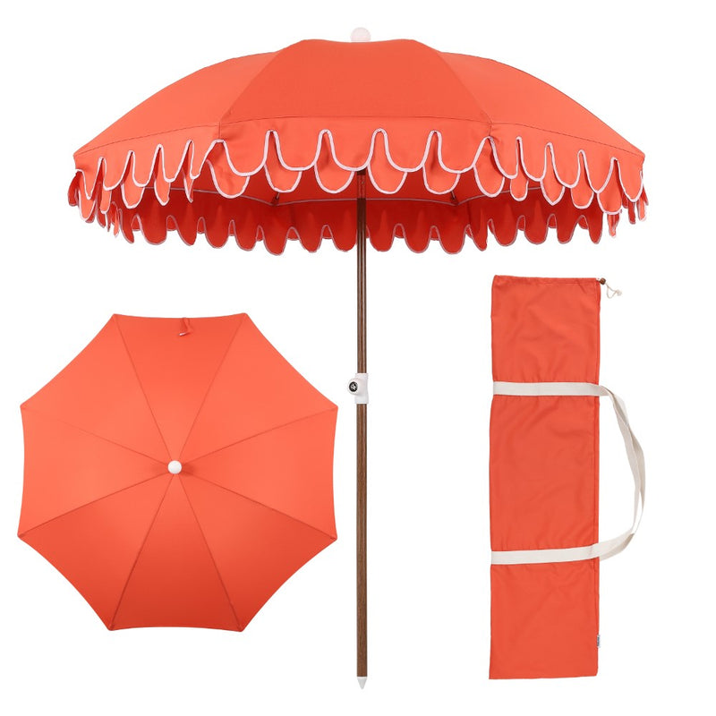 Horizon 6.5 ft. Classic MidCentury Scalloped Fringe Market Beach Umbrella