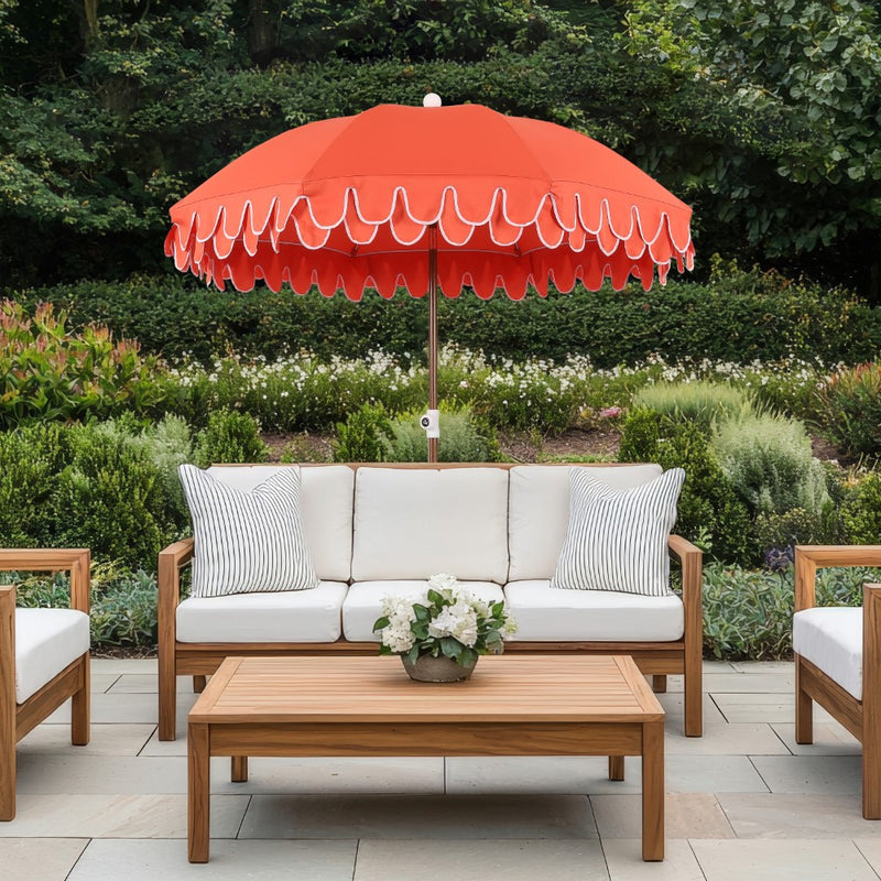 Horizon 6.5 ft. Classic MidCentury Scalloped Fringe Market Beach Umbrella