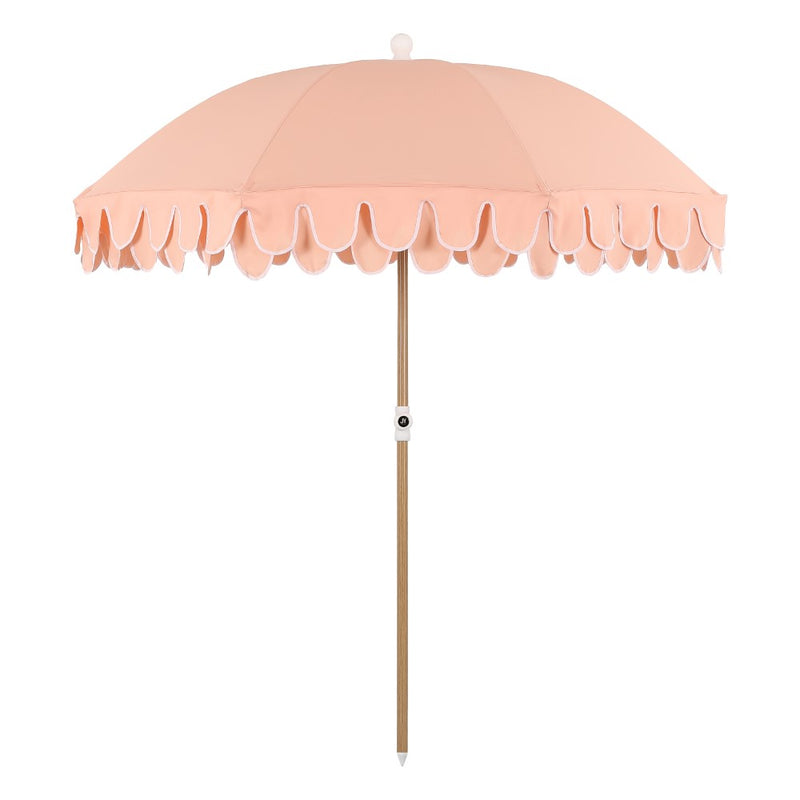 Horizon 6.5 ft. Classic MidCentury Scalloped Fringe Market Beach Umbrella
