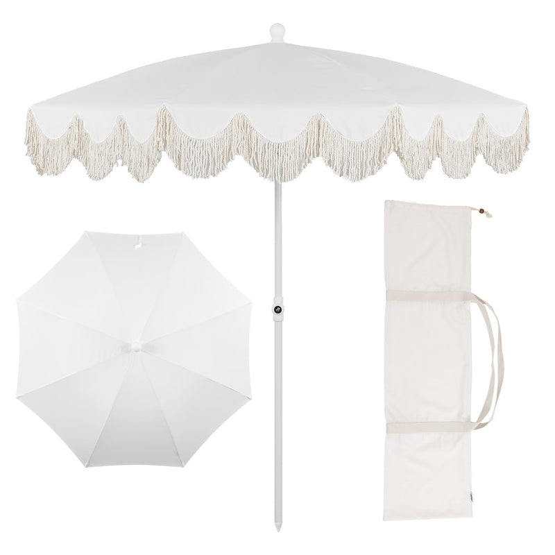 Mariner 6.5 ft. Classic Cottage Fringe Tassel Market Beach Umbrella