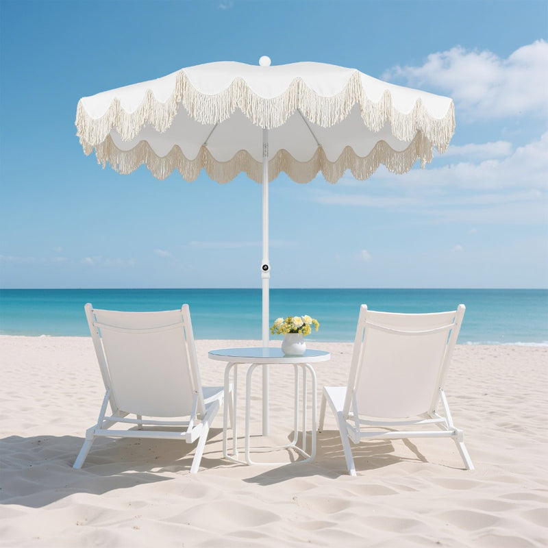 Mariner 6.5 ft. Classic Cottage Fringe Tassel Market Beach Umbrella