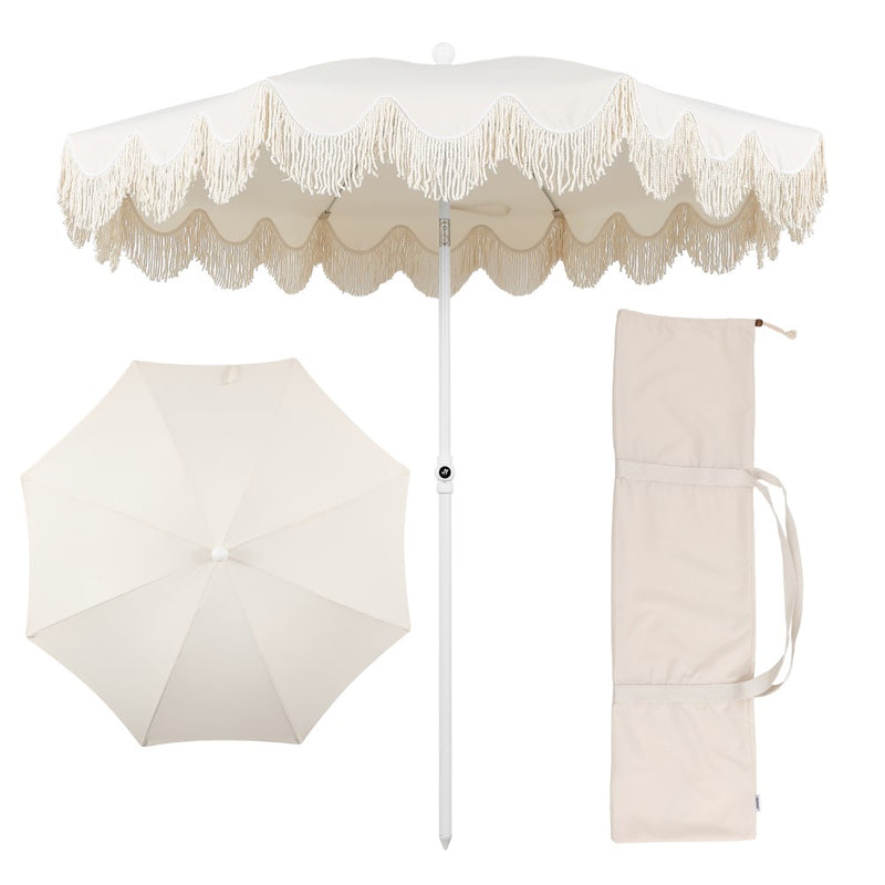 Mariner 6.5 ft. Classic Cottage Fringe Tassel Market Beach Umbrella