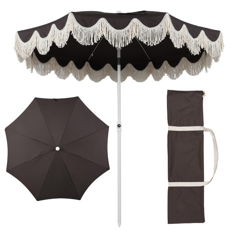 Mariner 6.5 ft. Classic Cottage Fringe Tassel Market Beach Umbrella