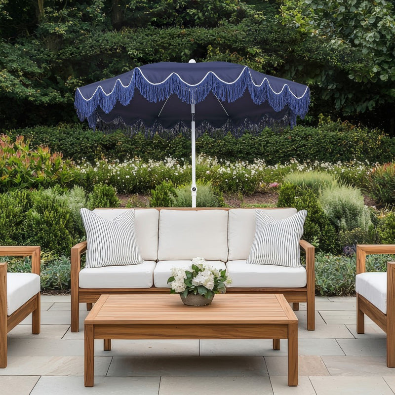 Mariner 6.5 ft. Classic Cottage Fringe Tassel Market Beach Umbrella