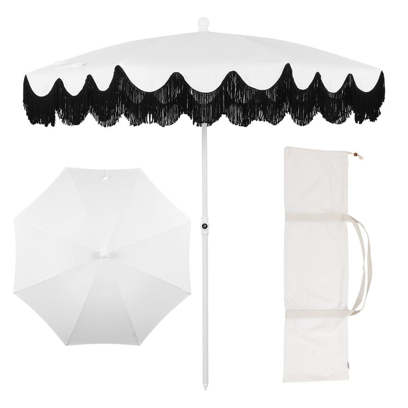 Mariner 6.5 ft. Classic Cottage Fringe Tassel Market Beach Umbrella
