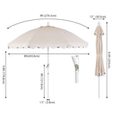 Marina 8 ft. Classic Bohemian Scalloped Market Patio Umbrella with Auto-Tilt Crank Wind Vent and UV Protection