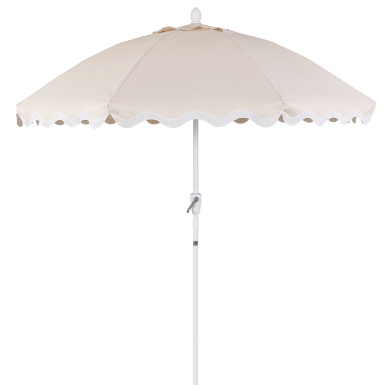 Marina 8 ft. Classic Bohemian Scalloped Market Patio Umbrella with Auto-Tilt Crank Wind Vent and UV Protection