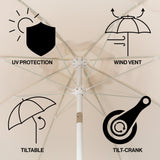 Marina 8 ft. Classic Bohemian Scalloped Market Patio Umbrella with Auto-Tilt Crank Wind Vent and UV Protection